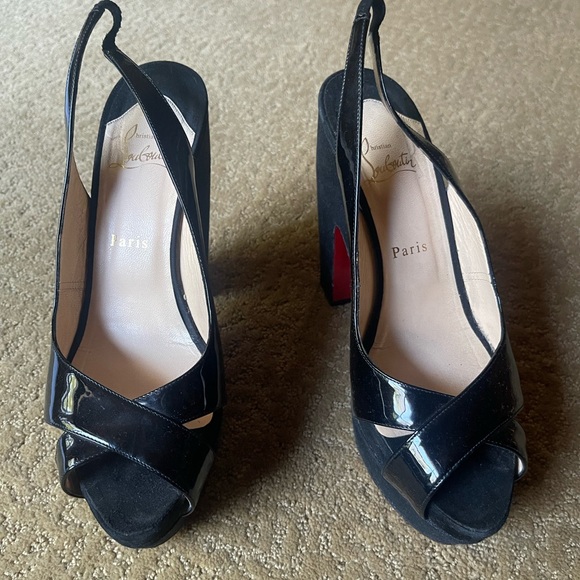 Christian Louboutin patent and linen slingback size 40.5